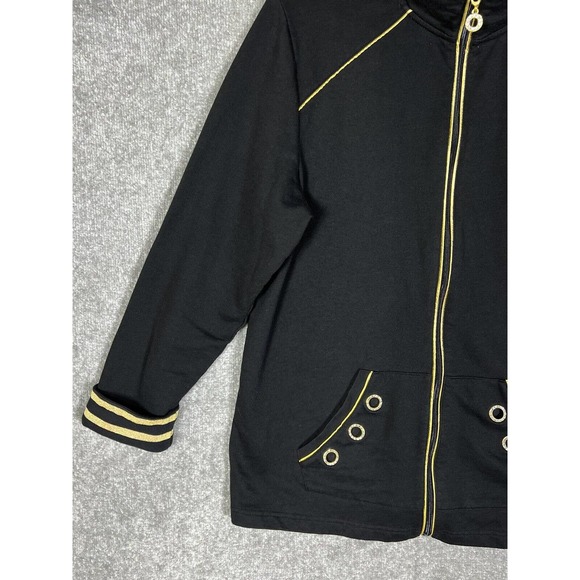 Quacker Factory Rhinestone Grommet Gold Trim Full Zip Jacket Women Large Pockets - Picture 8 of 15